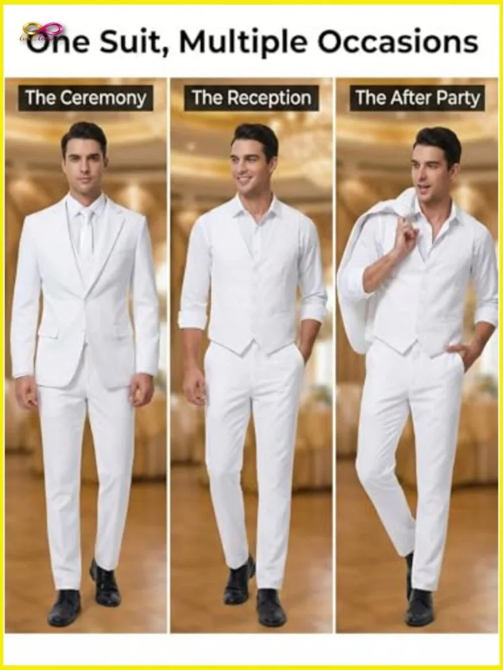 Slim Fit Three Piece Suit Set Modern Fitted Blazer Vest Pants Formal Wedding
